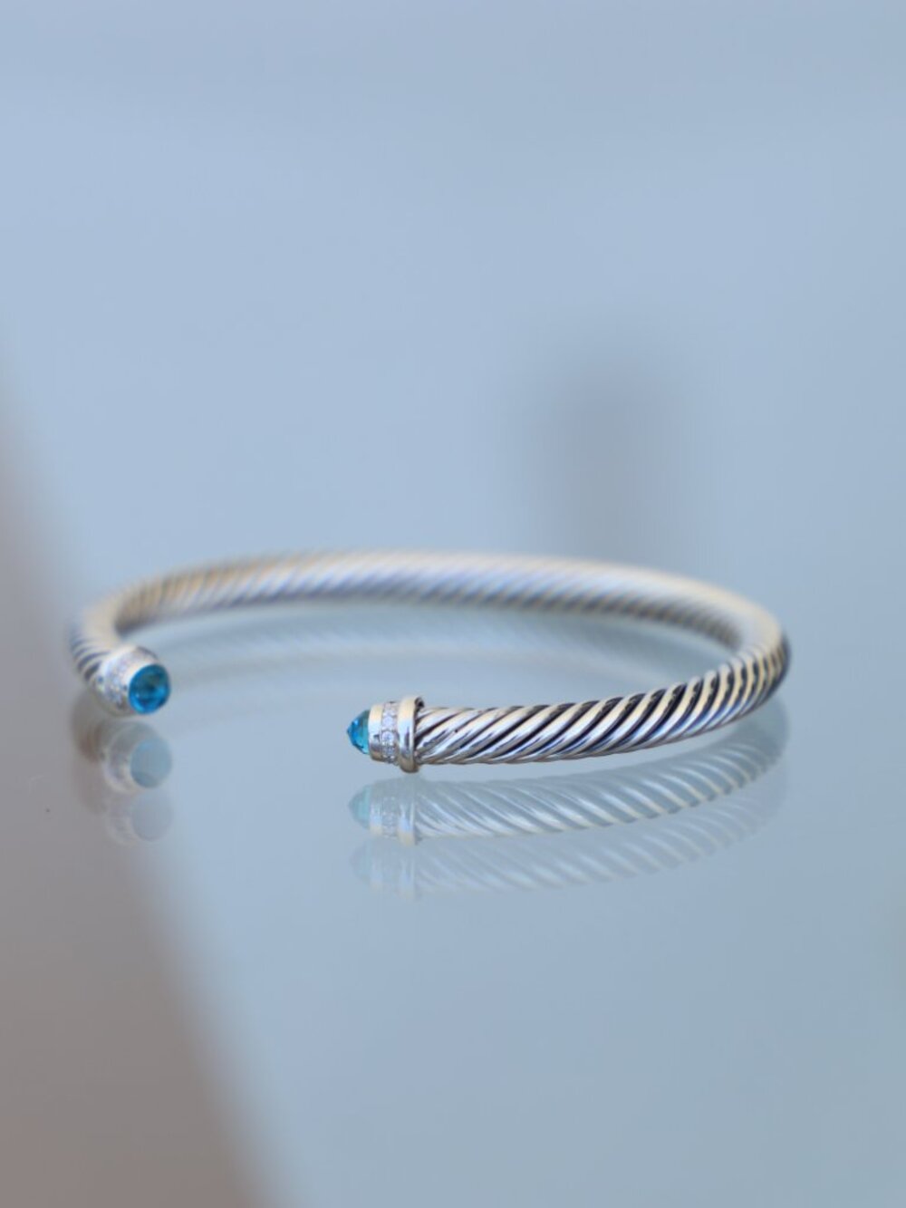 David Yurman Women's 5mm Sterling Silver Blue Topaz Diamonds Bracelet size Small - Picture 5 of 7
